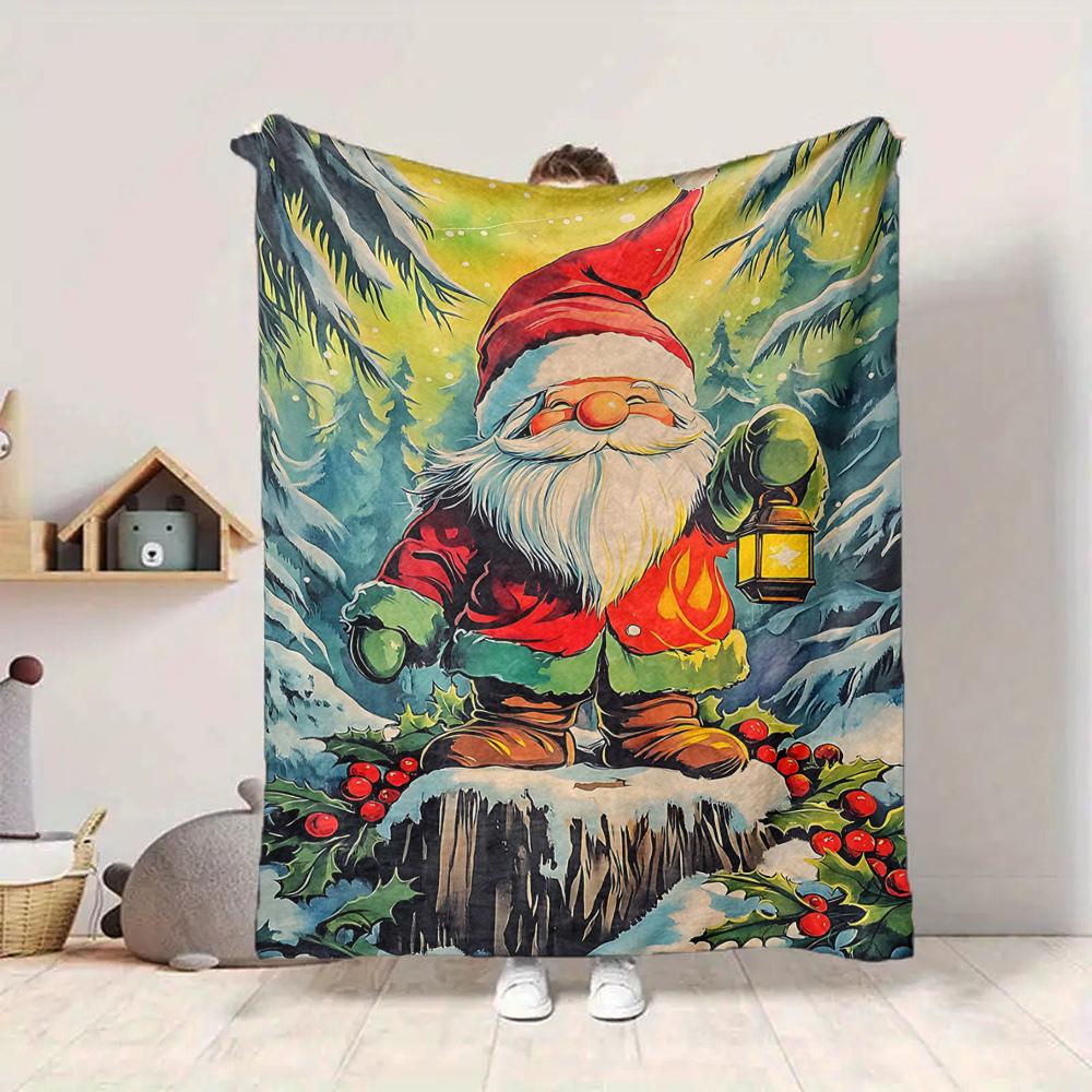 1Pc Christmas Gnome Winter Forest Blanket Soft And Comfortable Casual Warm Camping Travel Christmas Halloween Gift M91711