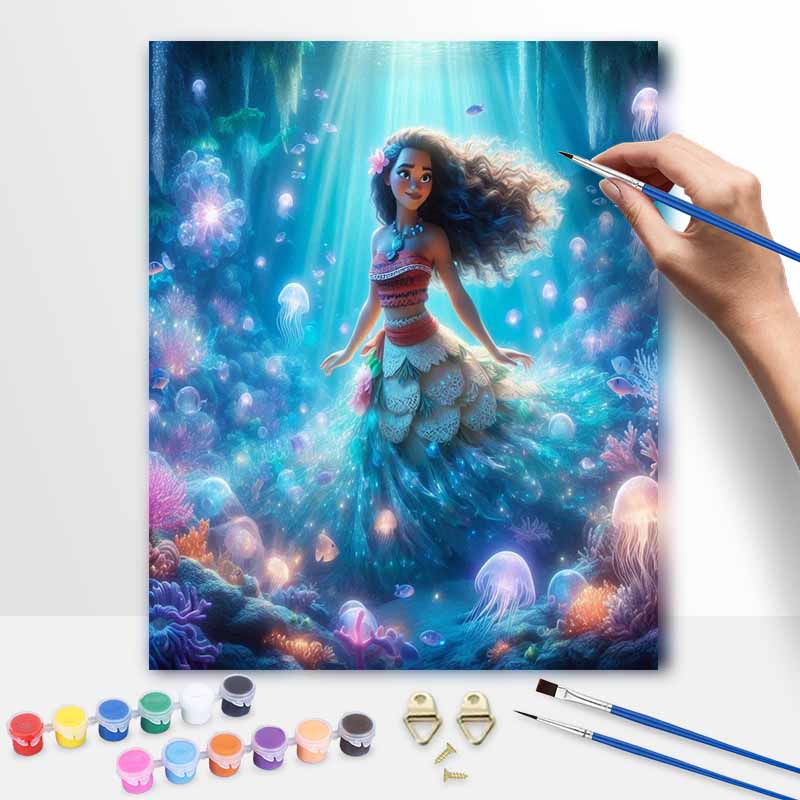 Disney Moana Ocean Painting Kit Classic Style Home Decor Craft Gift Idea Underwater Princess Scene Shining Jellyfish Dreamy Artistic Decor