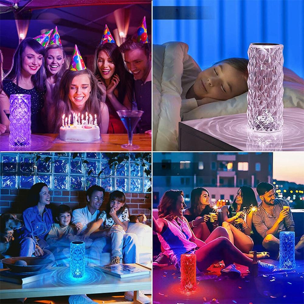 LED crystal touch night lamp for desk, diamond, rose colored, remote control