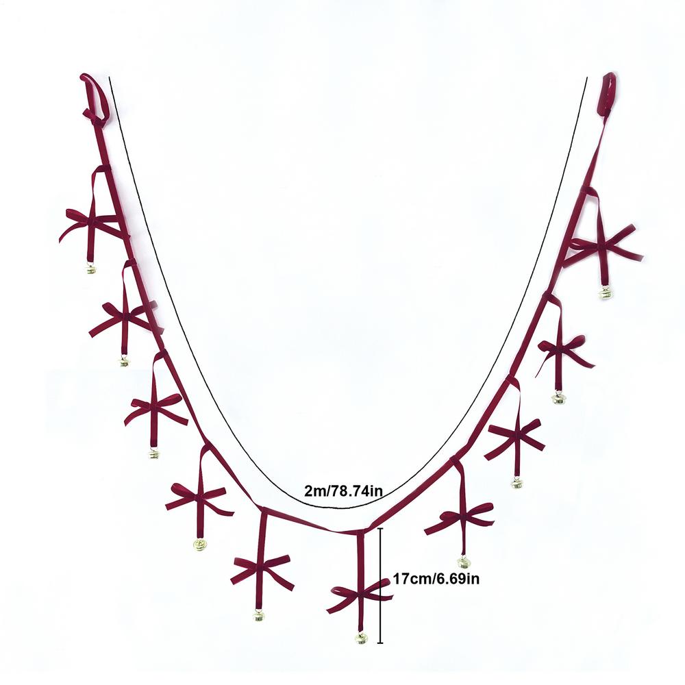 Christmas Velvet Bow Banner Christmas Tree Bells Red Pre-Strung Ornaments Christmas Vintage Velvet Bow Decoration