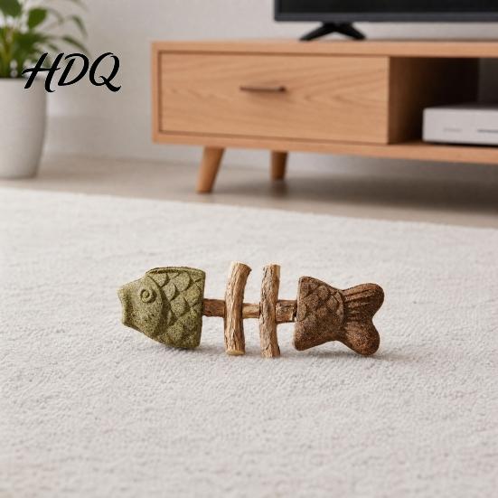 Natural Catnip Toy Silvervine Cat Toy Fishbone Shape Chew Kitten Teeth Cleaning