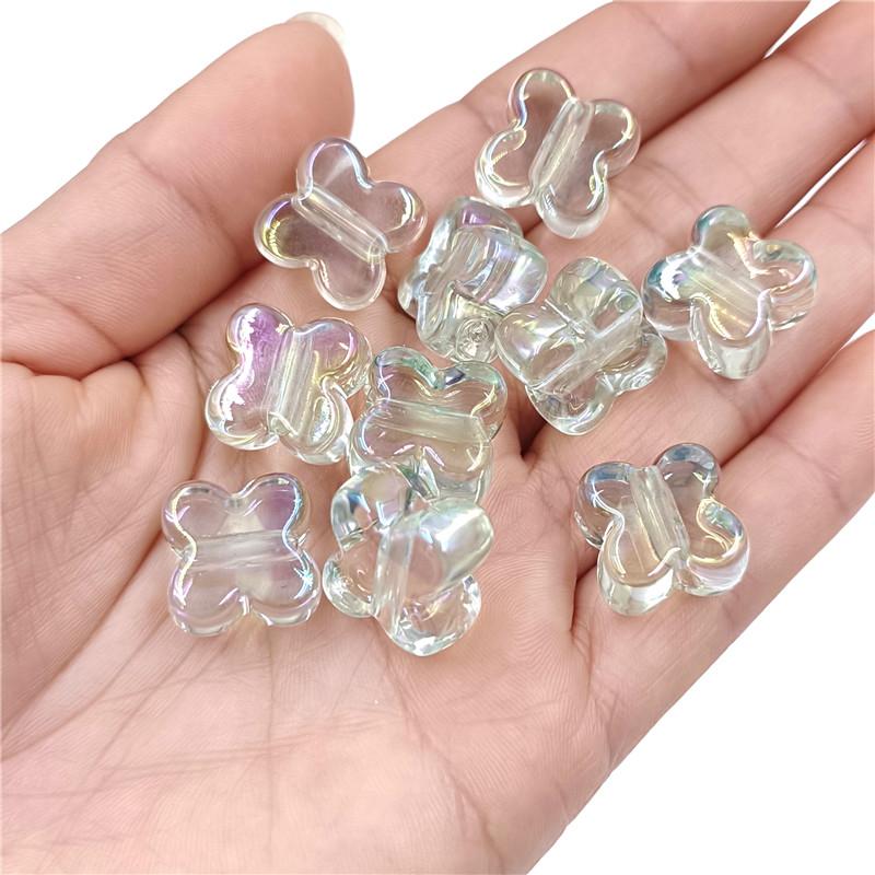 High Quality 10pcs Bracelet Necklace Creative Beaded Material Magic Color Highlighting Transparent UV Plated Four-petal Flower Loose Beads