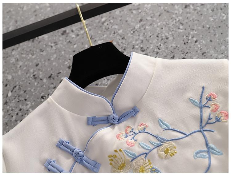 Весенний республиканский женский ханьфу для чайной церемонии: Костюм Танг Приталенный Вышитый Ципао Комплект из двух предметов