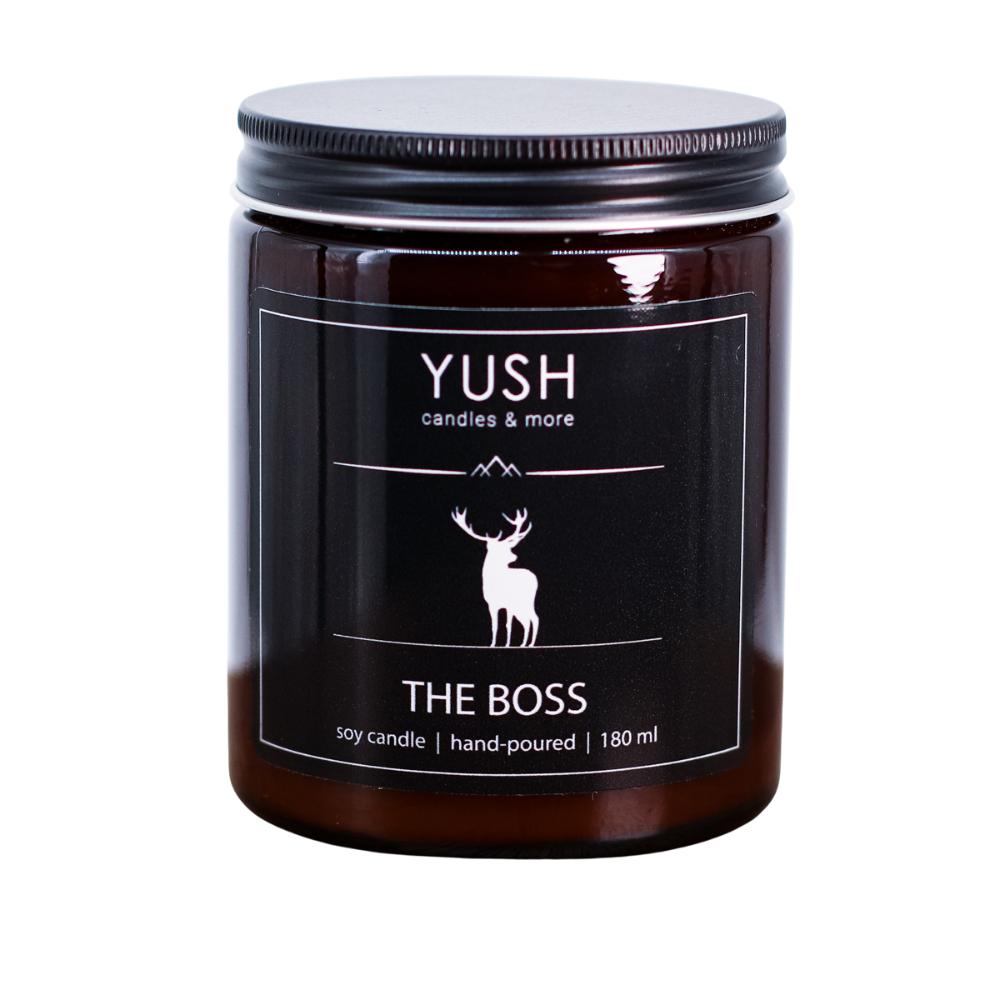 The boss - świeca sojowa zapachowa geranium cynamon goździki cytrusy - yush - 180ml