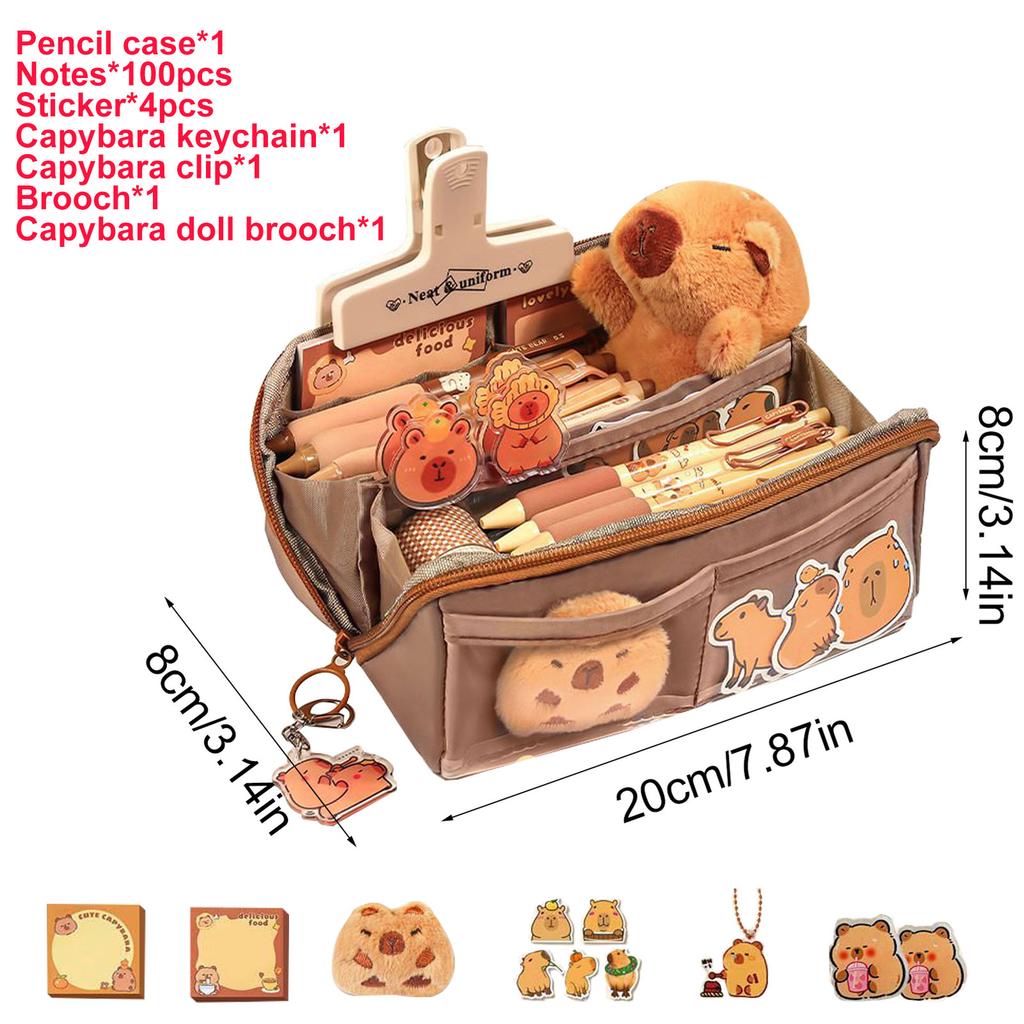 Clear Pencil Pouch With Cute Capybara Plush And Stickers Doll Pencil Pouch Cute Office Stationary Makeup Bag Cute Stationery Bag