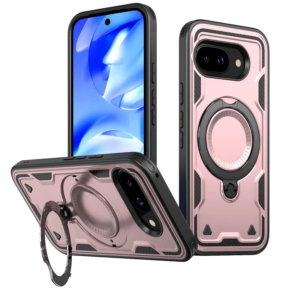 Военная броня Защитные чехлы для телефонов Google Pixel 10 Pro XL Pixel Pixel 9 Pro XL 9A Магнитное металлическое кольцо Вращающаяся подставка Чехол