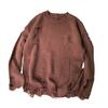 Men Sweater Solid Color Ripped O Neck Oversized Couple Sweater