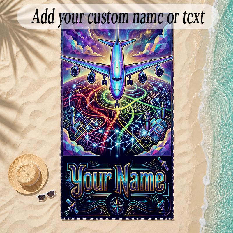 Cosmic Theme Soft Beach Towel Personalized Custom Name Text Towel Portable for Beach Pool Travel