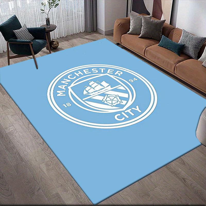 Manchester City Flannel Printed Carpet, Home Sofa Decoration for Living Room & Bedroom, Non‑Slip Play Flannel Floor Mat for Game Room