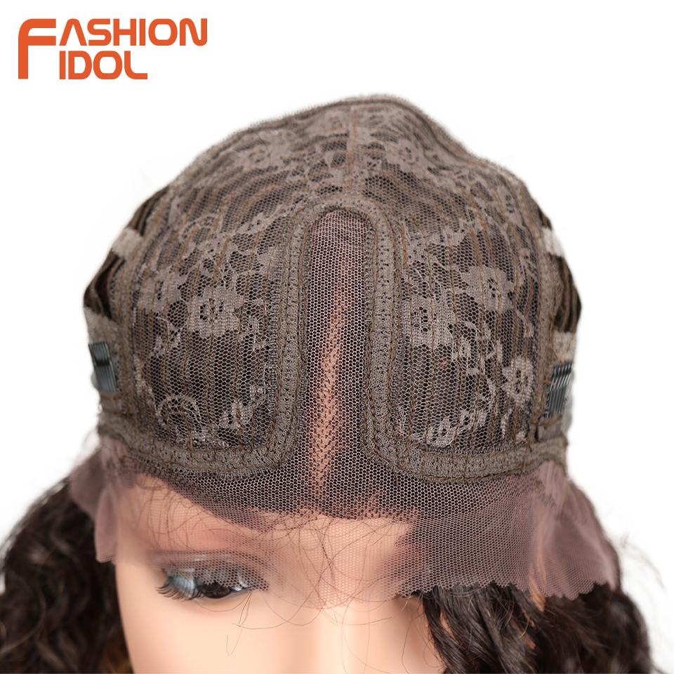 FASHION IDOL 26inch Curly Lace Wigs Synthetic Ombre Blonde HD Lace Middle Part Wigs Cosplay Afro Kinky Curly Wigs For Women