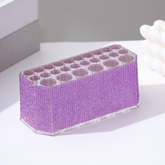 Rhinestone Acrylic Makeup Brush Holder 26 Holes Nail Brush Storage Box Desk Pen Organizer Display Stand for Cosmetic Tools Eyebrow Pencil Eyeliners