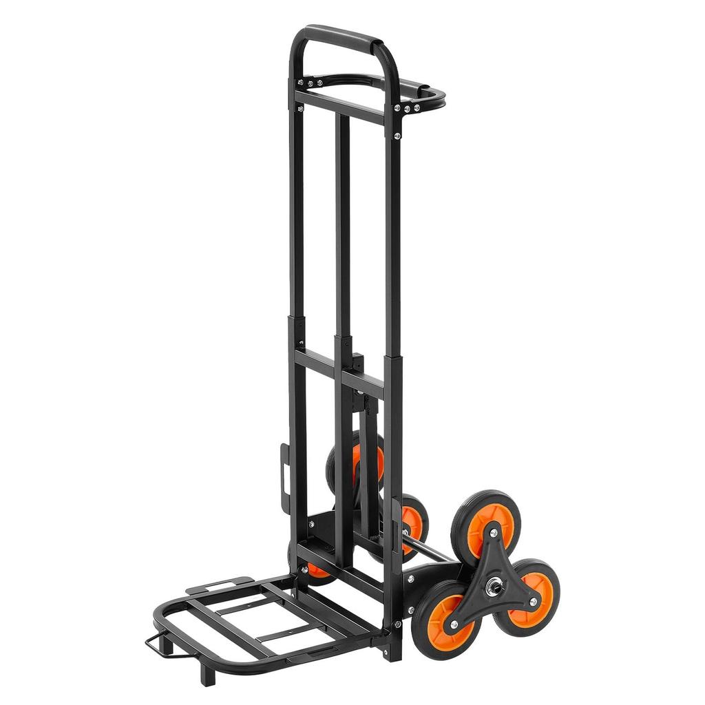 Stair Climbing Cart, 100 kg Stair-Climbing Capacity, Heavy-Duty Folding Trolley Cart with Telescoping Handle, 6 Wheels and 2 Bungee Cords, Stair
