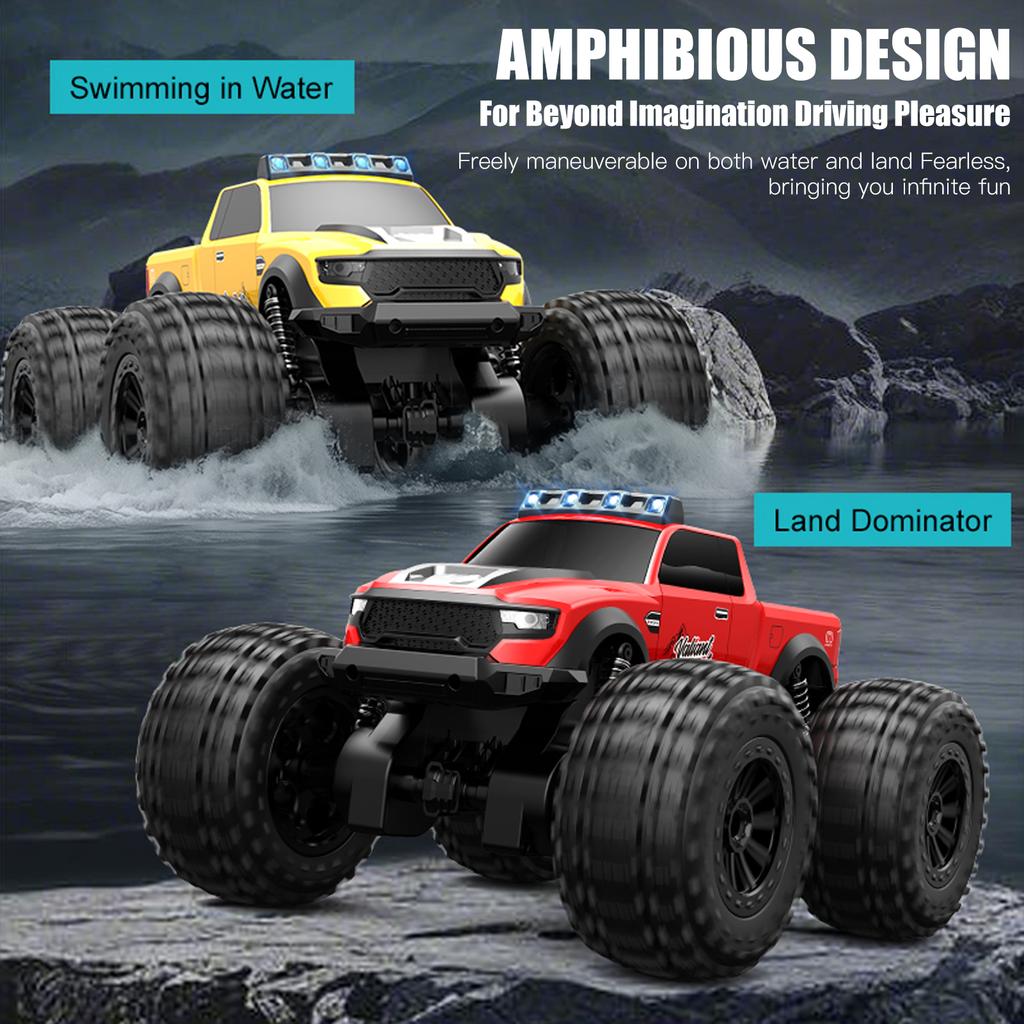 Автомобиль-амфибия с дистанционным управлением, 2,4 ГГц, 4WD, внедорожник с фарами, водонепроницаемая трюковая машина, вращающаяся на 360 градусов
