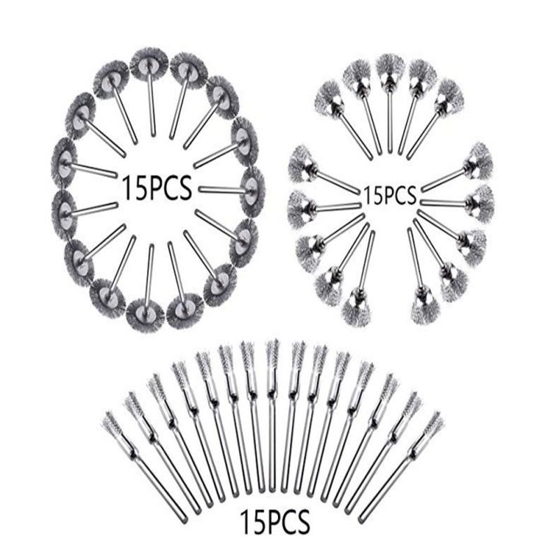 45 шт./компл. проволочные щетки из нержавеющей стали, практичные аксессуары для полировки, совместимые с Dremel