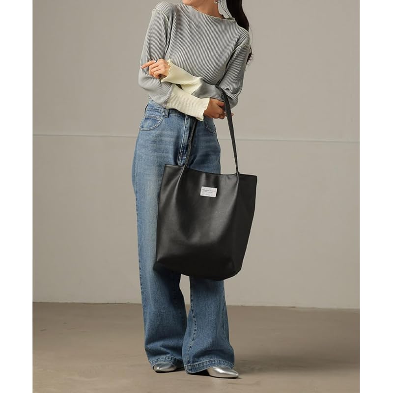 [Alto Rose] Black Tote Bag Tote Shoulder Bag Shoulder Bag 2way Handbag Large Capacity Big Tote Larger Thin Vertical Commute Commuting To School A4 A4