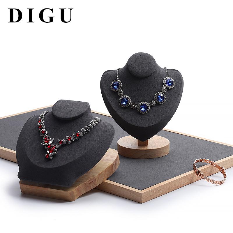 Digu Подставка для ожерелья в виде горизонтального бюста из массива дерева и микрофибры