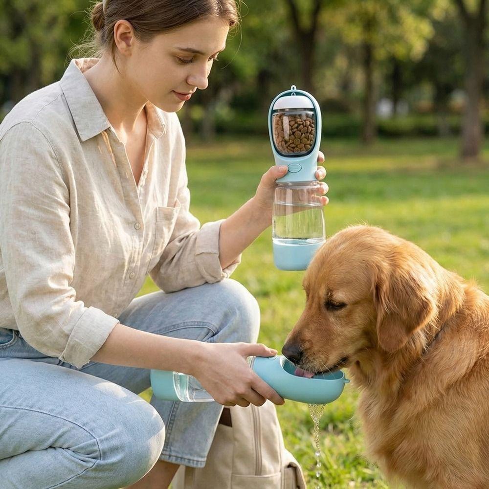 Food Container 3 in 1 Pet Outdoor Companion Cup Portable Leak Proof Dog Food Dispenser Plastic Dog Water Bottle Outdoor Walking