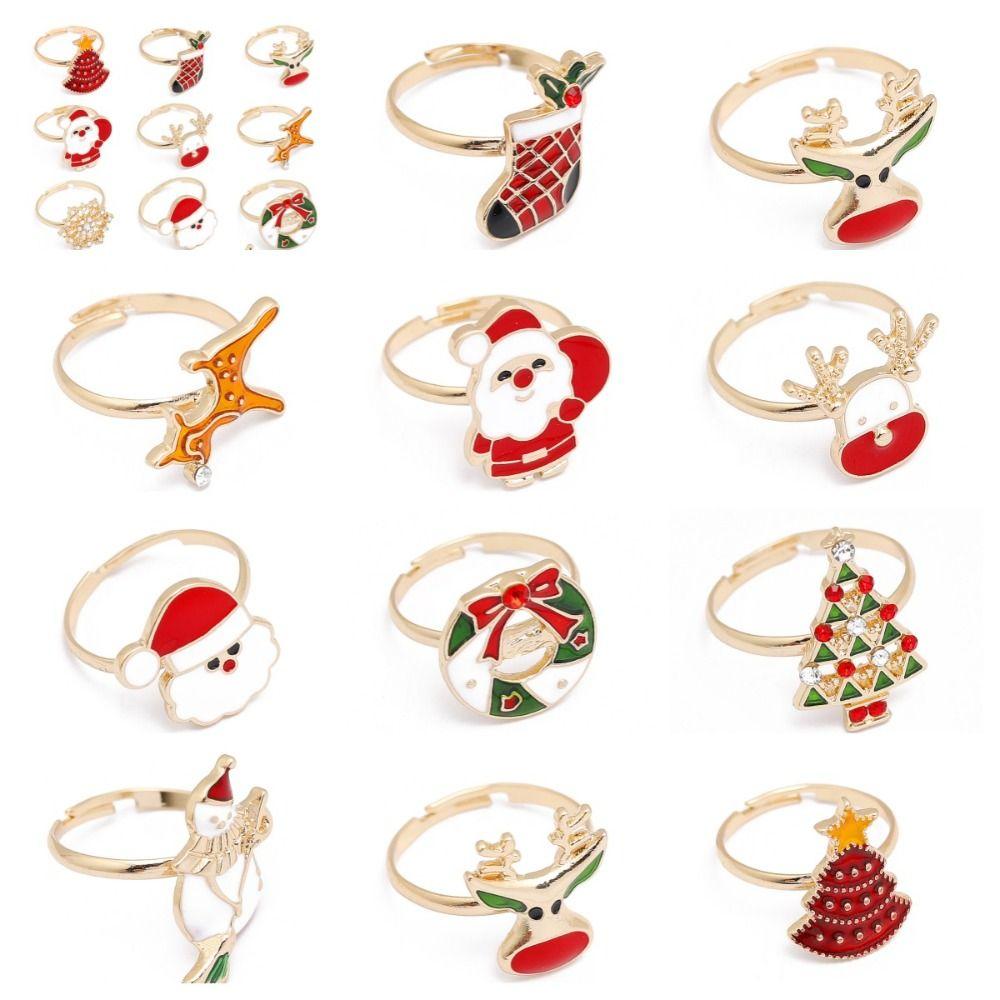 Christmas Tree Christmas Open Ring Dripping Oil Xmas Jewelry Retro Cartoon Lovely Ring Decoration