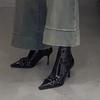 Осень Новые Рукава Одиночные Ботинки Женская Мода Острый Носок Металлическая Пряжка Противоскользящие Износостойкие Каблук-Шпилька Короткие Ботинки