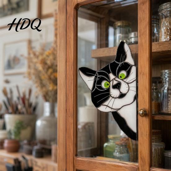 Ловящая солнечный свет наклейка с кошкой, статическая наклейка на окно в стиле витража, винтажная разноцветная наклейка с котенком, съемная, статическая, для двери, стены, автомобиля, УФ-стойкая