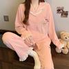 Spring and Autumn Women's Pajamas Home Set Girl Sweet Embroidery Cartoon Pajamas Long Sleeve Pajamas Home Set