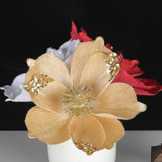 Decorative Flower Realistic Shiny Sparkling Festive Christmas Flower Decorations Versatile Ornaments for Trees Garlands Parties