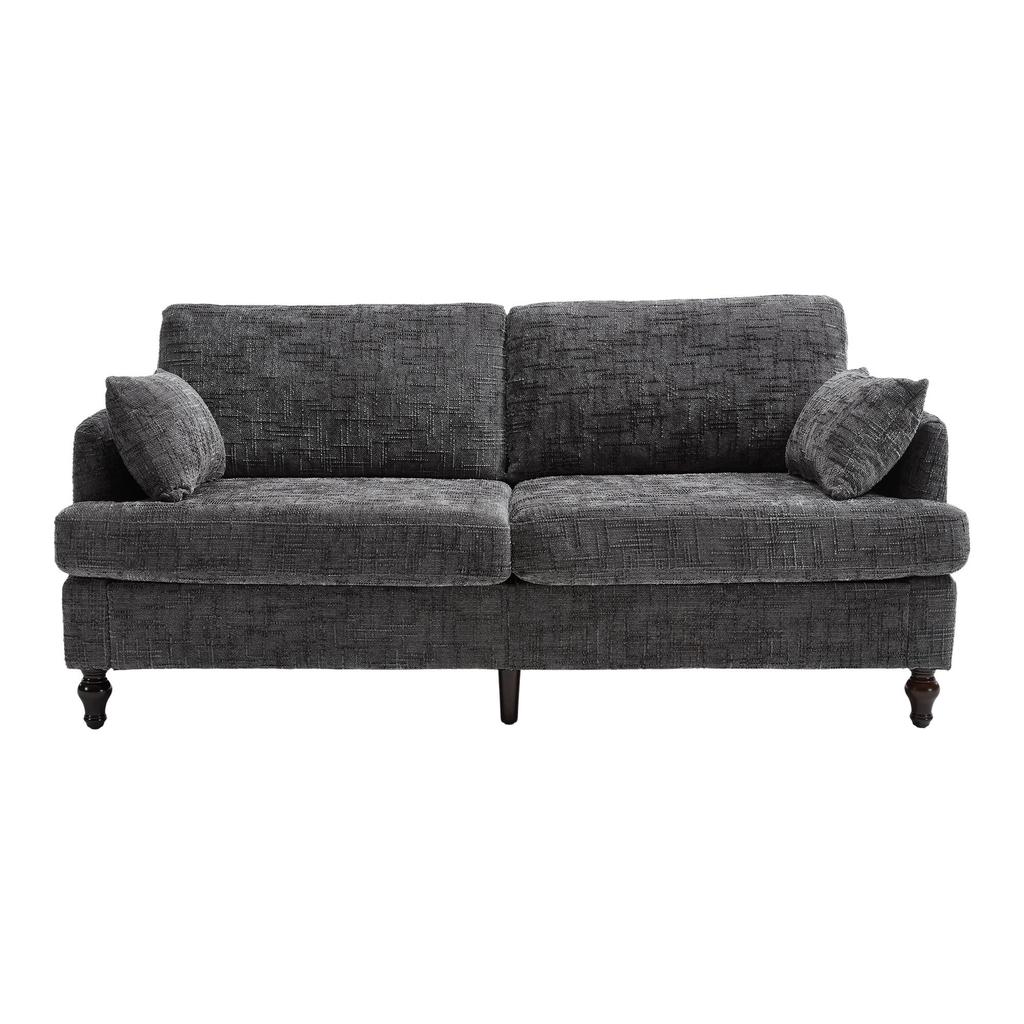 Modern two-seater Chenille sofa, wooden legs, LED lights, USB charger and storage bag