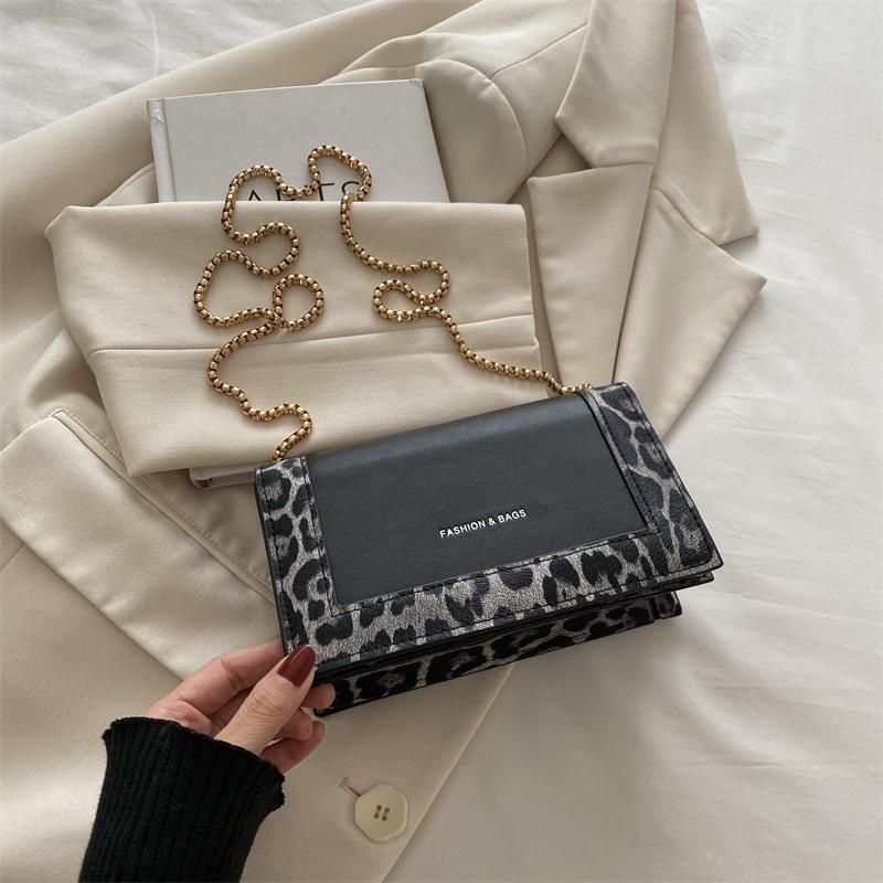 Модная маленькая квадратная сумка, осенняя простая модная сумка, сумка-мессенджер с леопардовым принтом, сумка через плечо с цепочкой