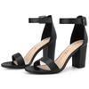 Allegra K Women's Ankle Strap Sandals with Buckle and Chunky Heels, Black-PU, Size 23.0cm