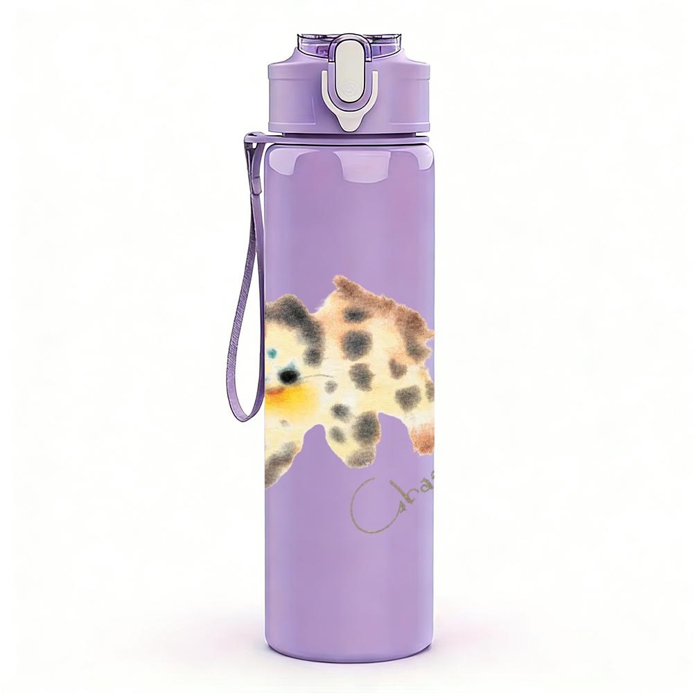 1PC Leopard spot animal minimal print 750ml colorful plastic sports water bottle leakproof pop up lid with straw for outdoor work home use