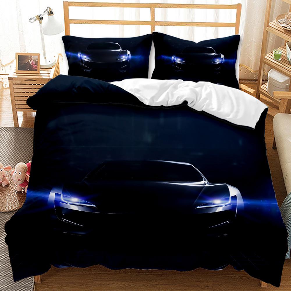 Fashion Locomotive World Sports Car Quilt Set Three-Piece 3D Digital Printing Grinding Bedding