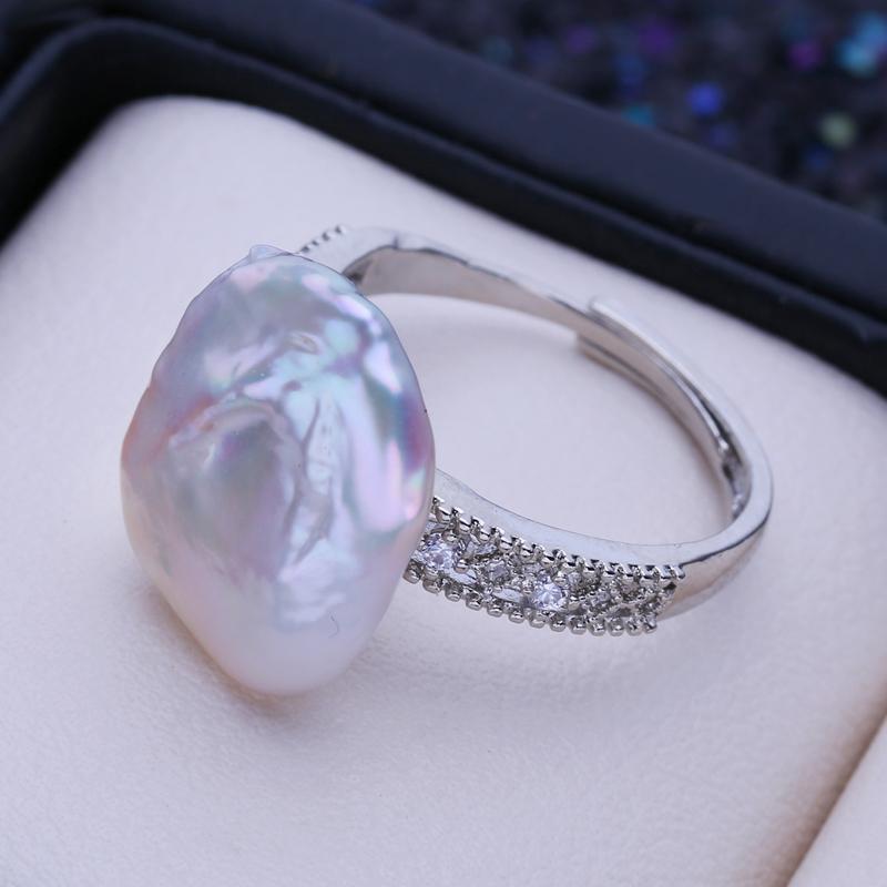 LSOOYH Кольца из натурального пресноводного жемчуга с большим барочным жемчугом для женщин, классическое серебряное кольцо для вечеринки, ювелирные изделия с жемчугом
