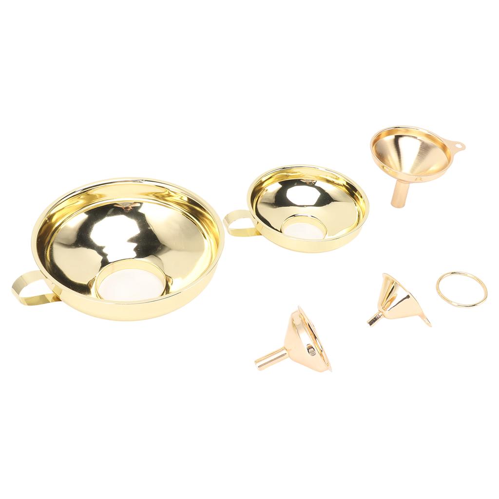 5 Pcs Funnel Set Stainless Steel Gold Plating Wide Mouth Narrow Rod Kitchen Funnel with Side Handle