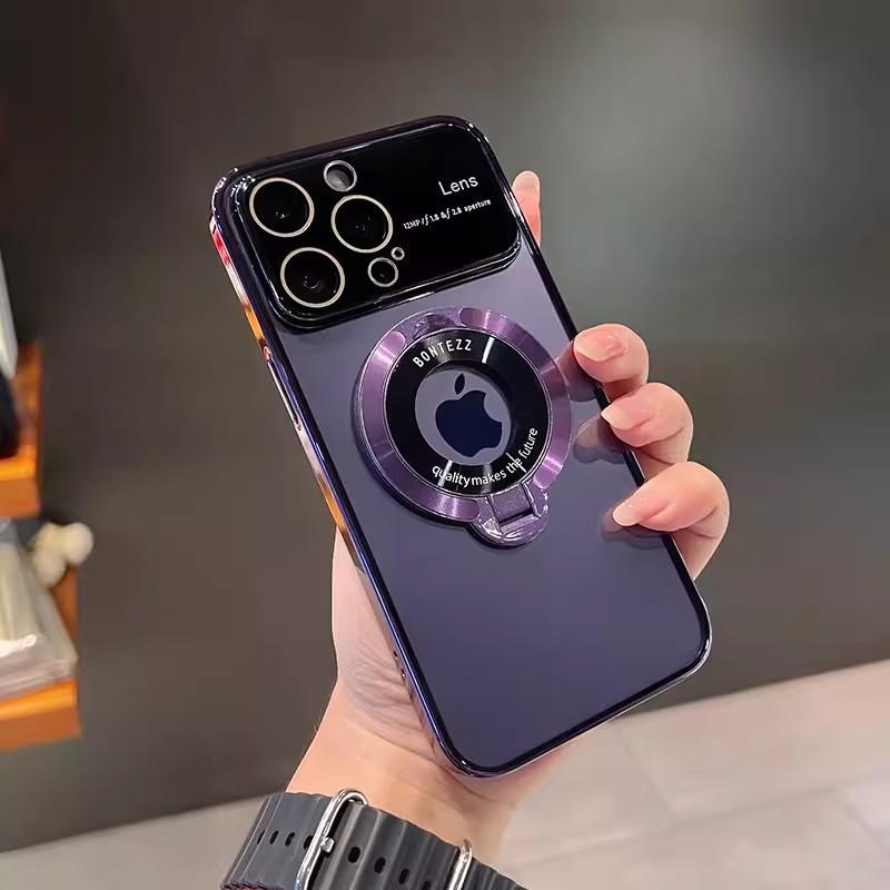 Большая оконная магнитная подставка Подходит для iPhone15 Полностью закрывающий чехол для телефона Прозрачный Apple 14 Pro Гальванизированный защитный чехол