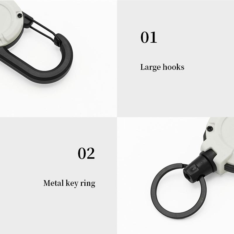 1Pcs Heavy Duty Retractable Pull Badges Id Reel Carabiner Key Chain Steel Wire Rope Buckle Key Holder Outdoor Keychain Tools