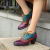 Genuine Leather Mixed Colors Fashion Pumps Retro Printed High Heels Versatile Women's Shoes