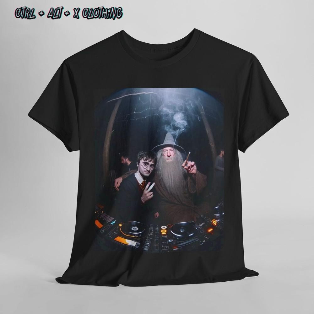 Wizard Crossover Unisex Tee Harry Potter Gandalf LOTR DJ Shirt Magical Fantasy