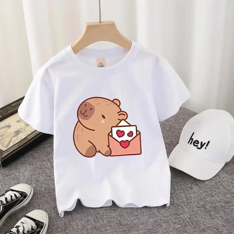 Capybara Kawaii Cartoon Print T-shirt for Boys And Girls Streetwear Casual Child's Shirt Cute Vogue Kids' Birthday Gift