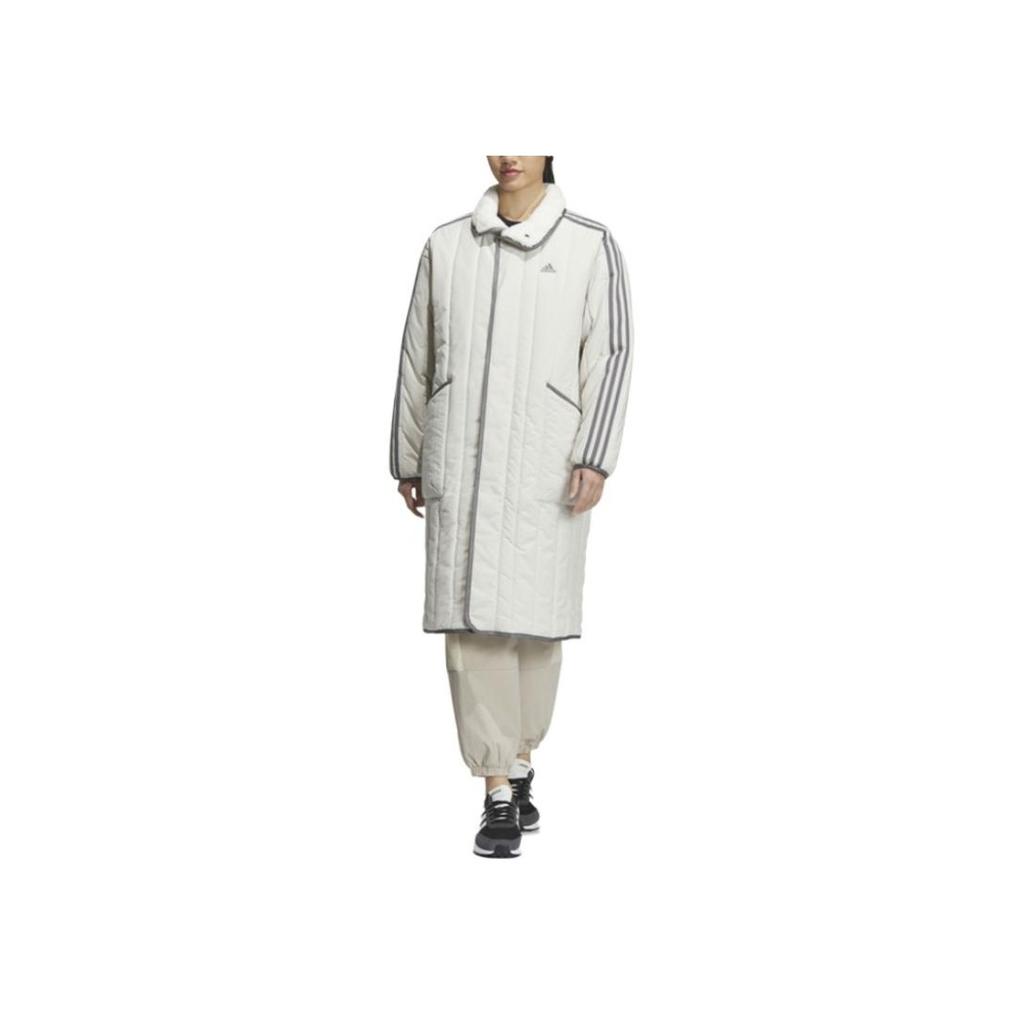 Adidas Повседневная спортивная полосатая хлопковая куртка средней длины Женская верхняя одежда белого цвета IL8952