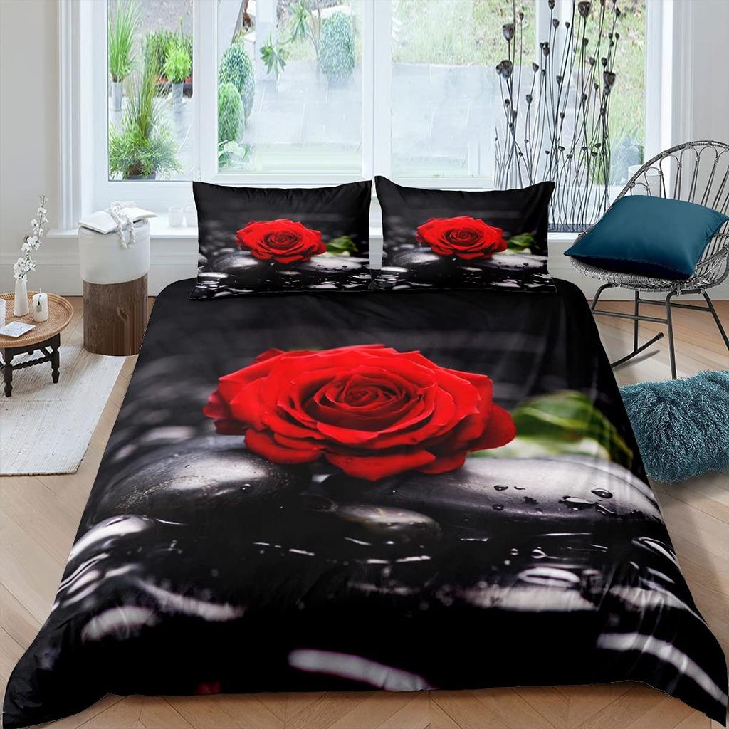 Valentine's Day Rose King Queen Duvet Cover Red White Floral Bedding Set Romantic Flowers Quilt Cover Polyester Comforter Cover