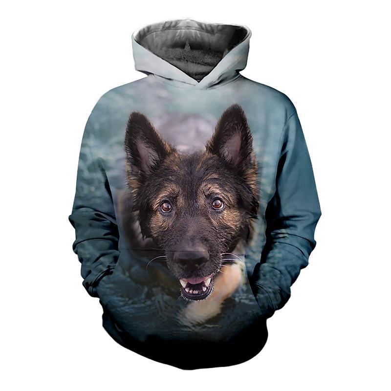 Детская толстовка-пуловер для мальчиков с животным-собакой, с длинным рукавом, карманом, детская, повседневная, с 3D-принтом