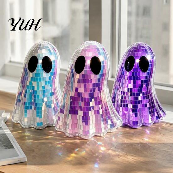 Colorful Reflective Table Centerpiece Disco Ghost Tabletop Ornament, Iridescent Mirror Mosaic Figurine, Retro Holiday Atmosphere Ornament Halloween