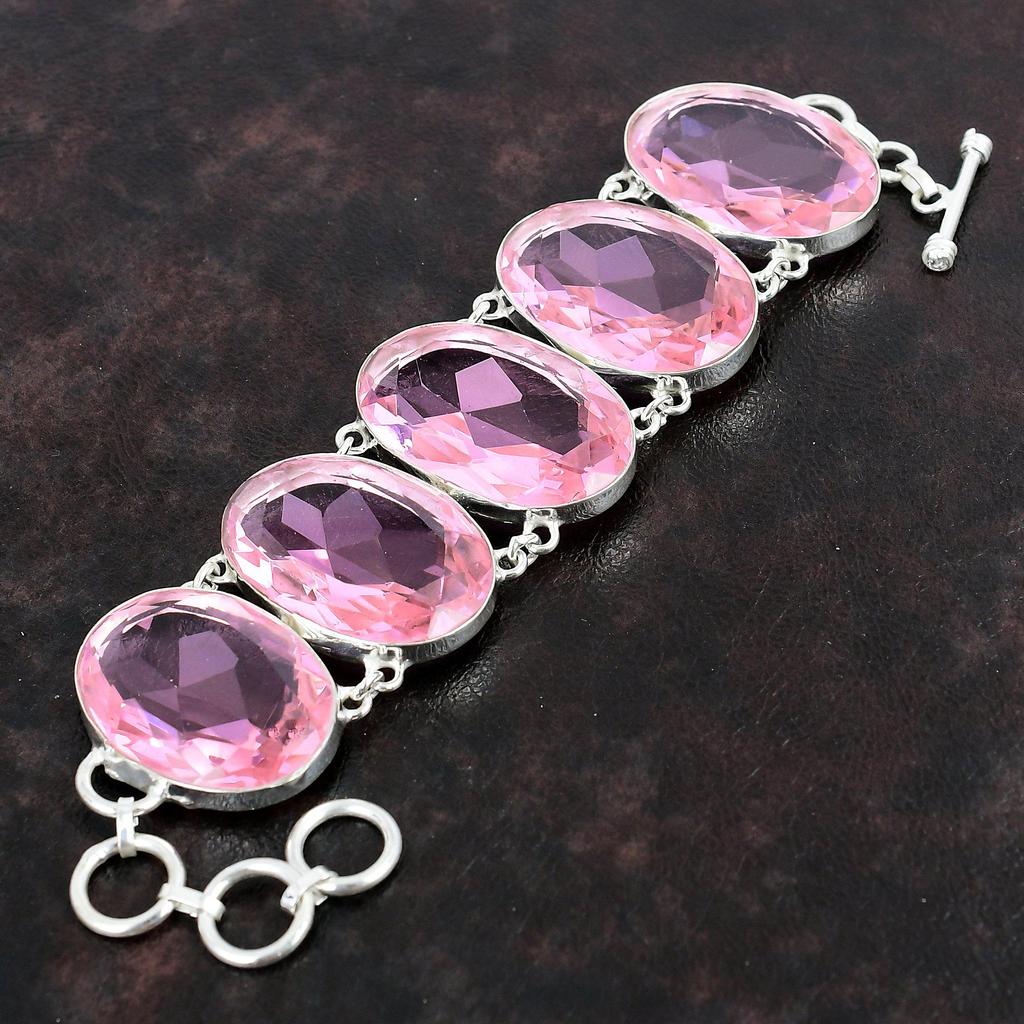 Браслет из граненого розового кунцита, ювелирные изделия ручной работы, браслет из стерлингового серебра 925 пробы, оригинальные ювелирные изделия из драгоценных камней, регулируемый браслет-цепочка, подарок для мамы