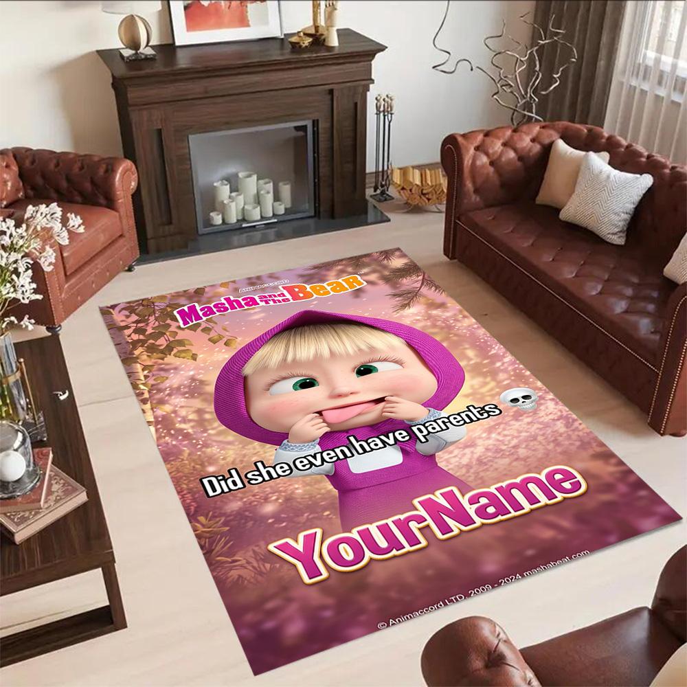 Masha Bear Customized Name Floor Rug Office Rug Perfect for Decorate room Foyer Playrooms Dormitory Anti-slip Rug Decorate Offices