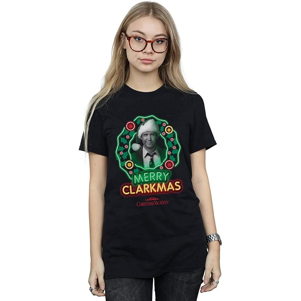 National LampoonÂ´s Christmas Vacation Womens/Ladies Greyscale Clarkmas Cotton T-Shirt