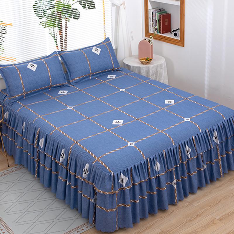 Skin-Friendly Non-Slip Fitted Bed Skirt and Mattress Protector for 1.8m Double Bed