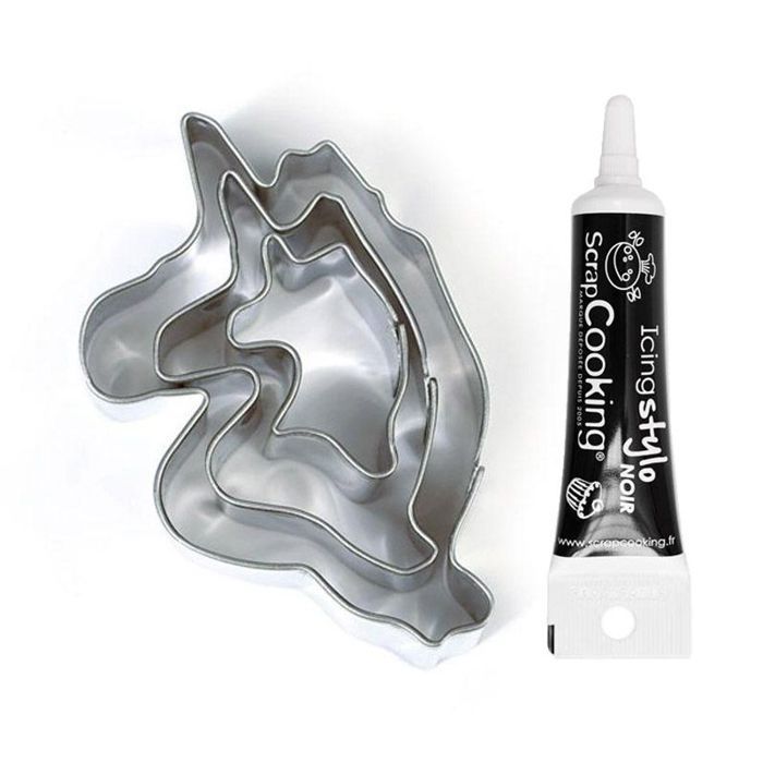 3 Mini Unicorn Stainless Steel Cookie Cutters + Black Icing Pen