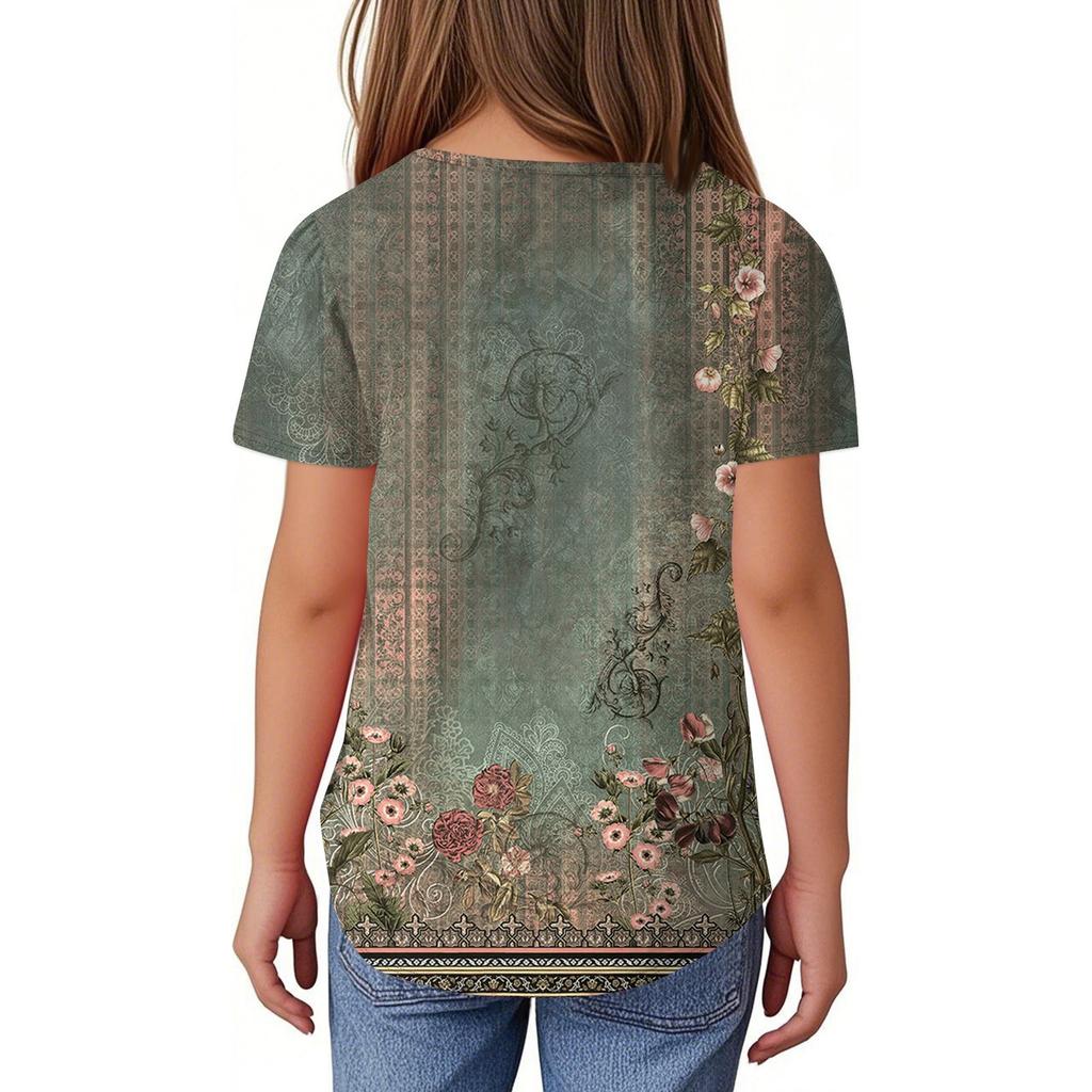 Детские футболки-поло Летнее пальто для отдыха с короткими рукавами Футболка с круглым воротником и принтом