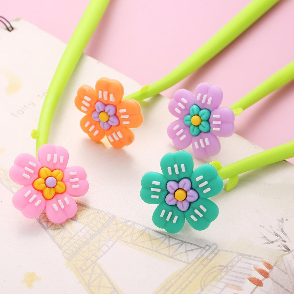 5pcs Flower Shaking Gel Pens with Cartoon Panda and Animal Toppers Soft Silicone Body Black Ink Pens for Office School Supplies