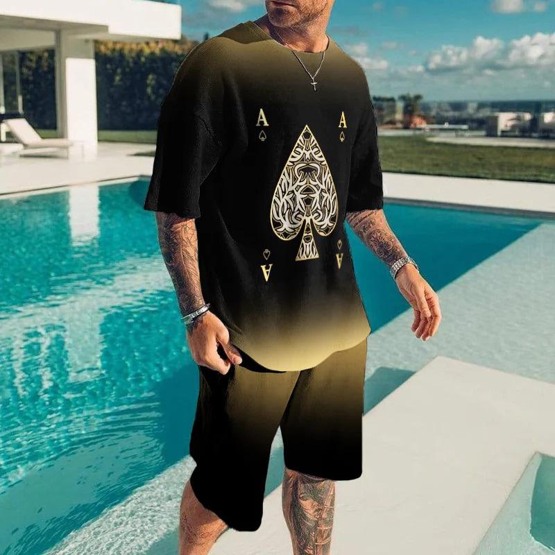 Мужские комплекты летние футболки с коротким рукавом шорты комплекты из 2 предметов уличная спортивная одежда с принтом мужская одежда в стиле ретро повседневные спортивные костюмы